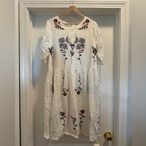 NWOT White Midi Dress w Floral Embroidery | Bridal Shower Dress | Called to Surf